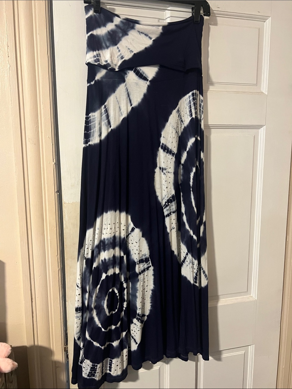 INC International Concepts Navy and White Tie-Dye Maxi Skirt